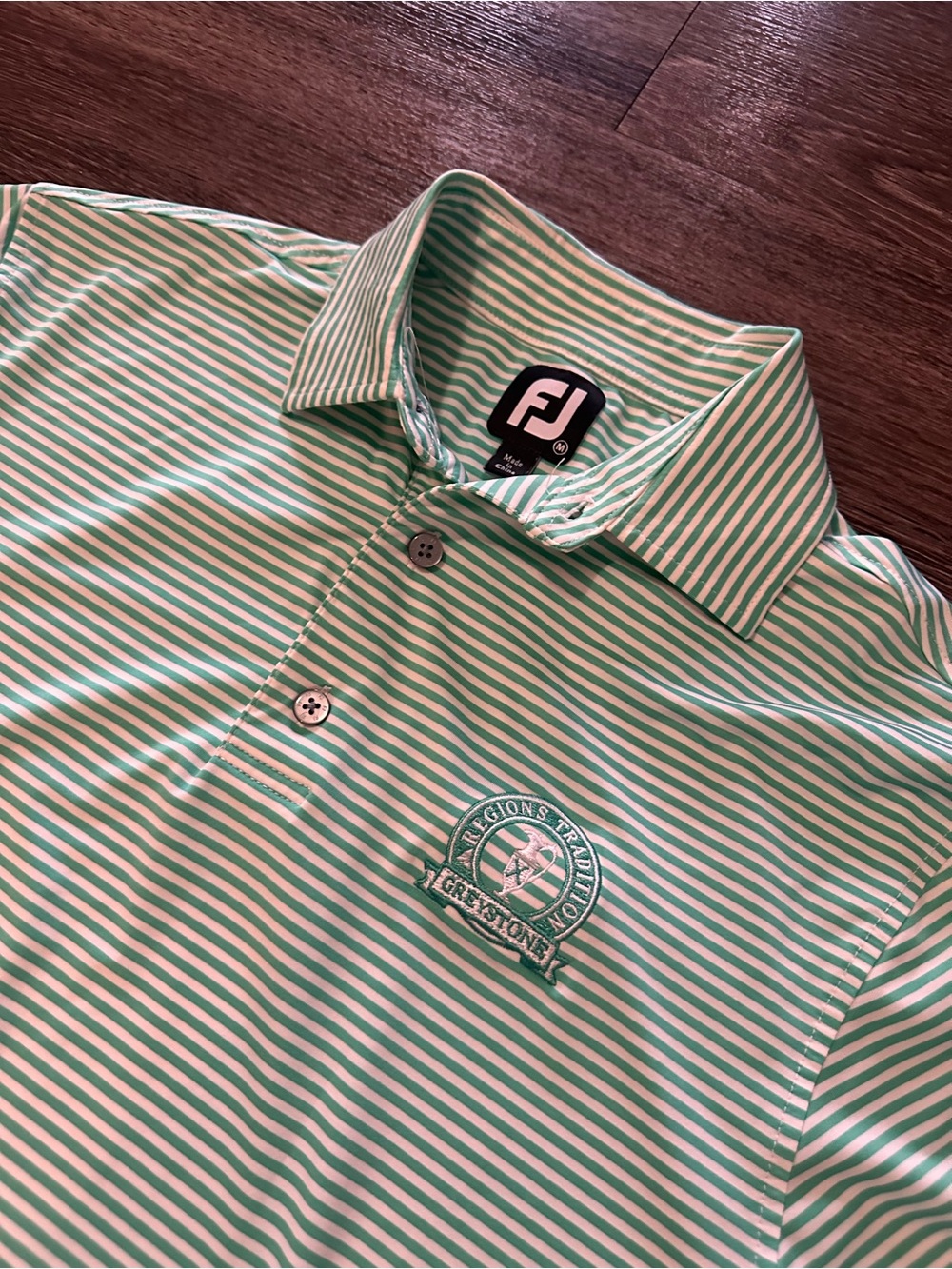 FootJoy Greystone Regions Tradition Men’s M Green/White Striped Golf Polo